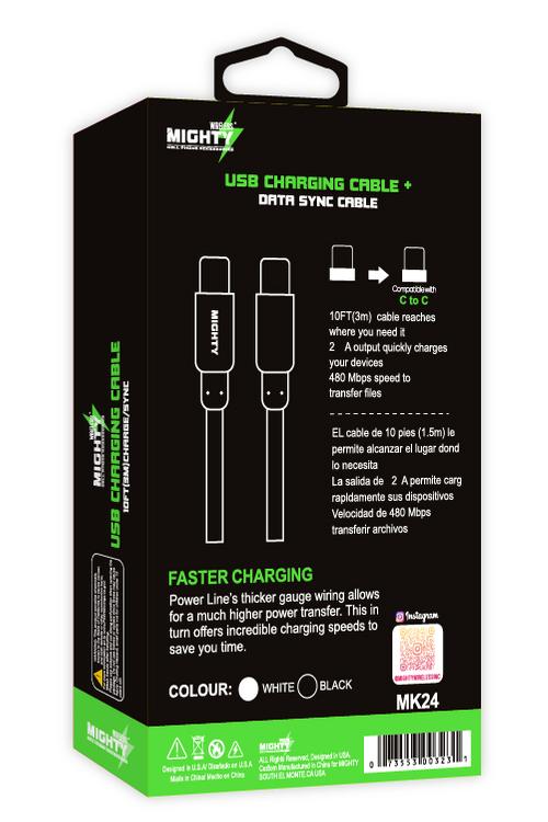 Mighty Fast Charging 10FT Type-C to Type-C Cable Black MK24